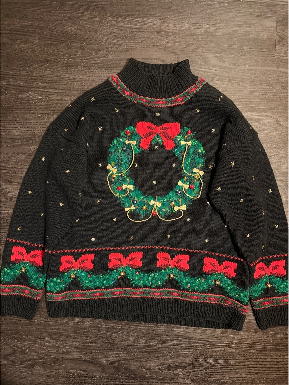 Pristine Vtg 1994 Marisa Christina 3D Wreath Sweater L